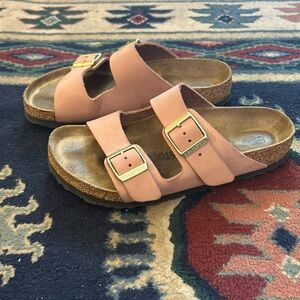 Nubuck leather Arizona Old Rose Birkenstock Sandal gold buckles 36 wide